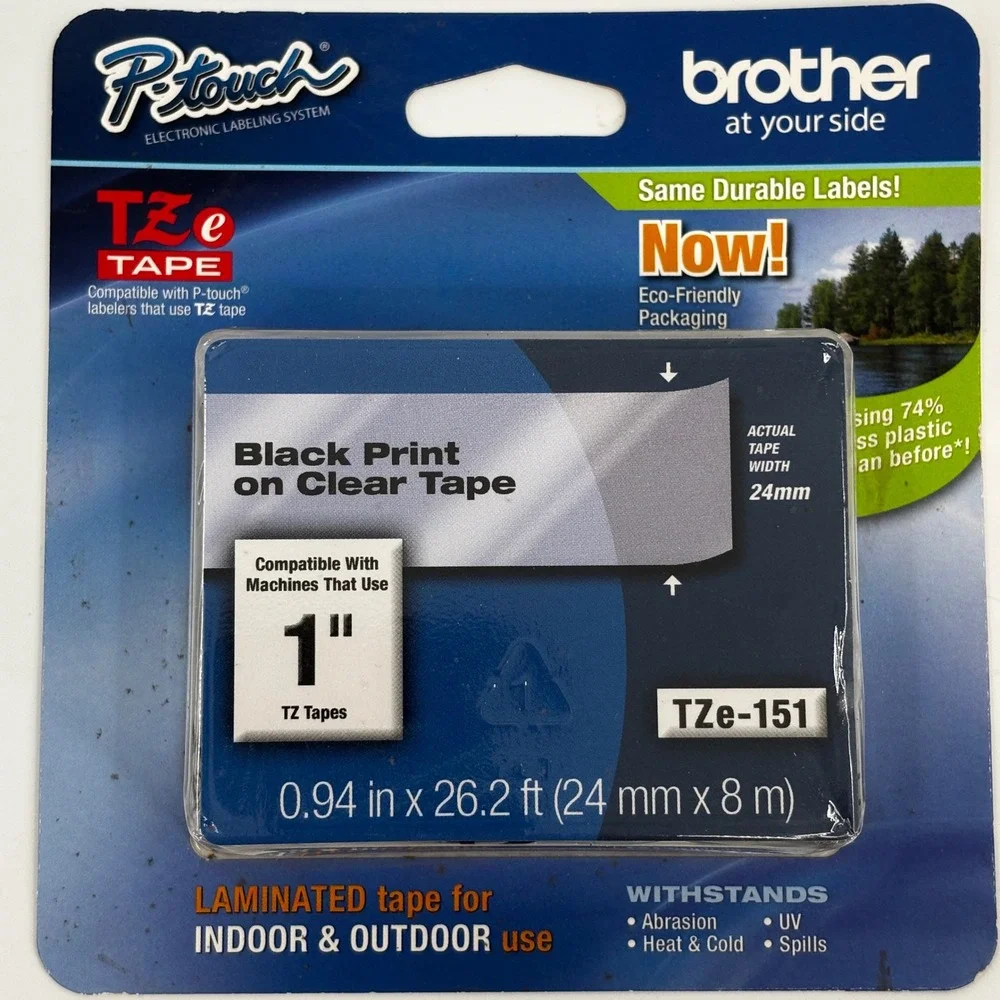 Brother Labeling Tape Unisex 24mm Clear‎ Black TZe-151 P-Touch Laminated 1 Inch